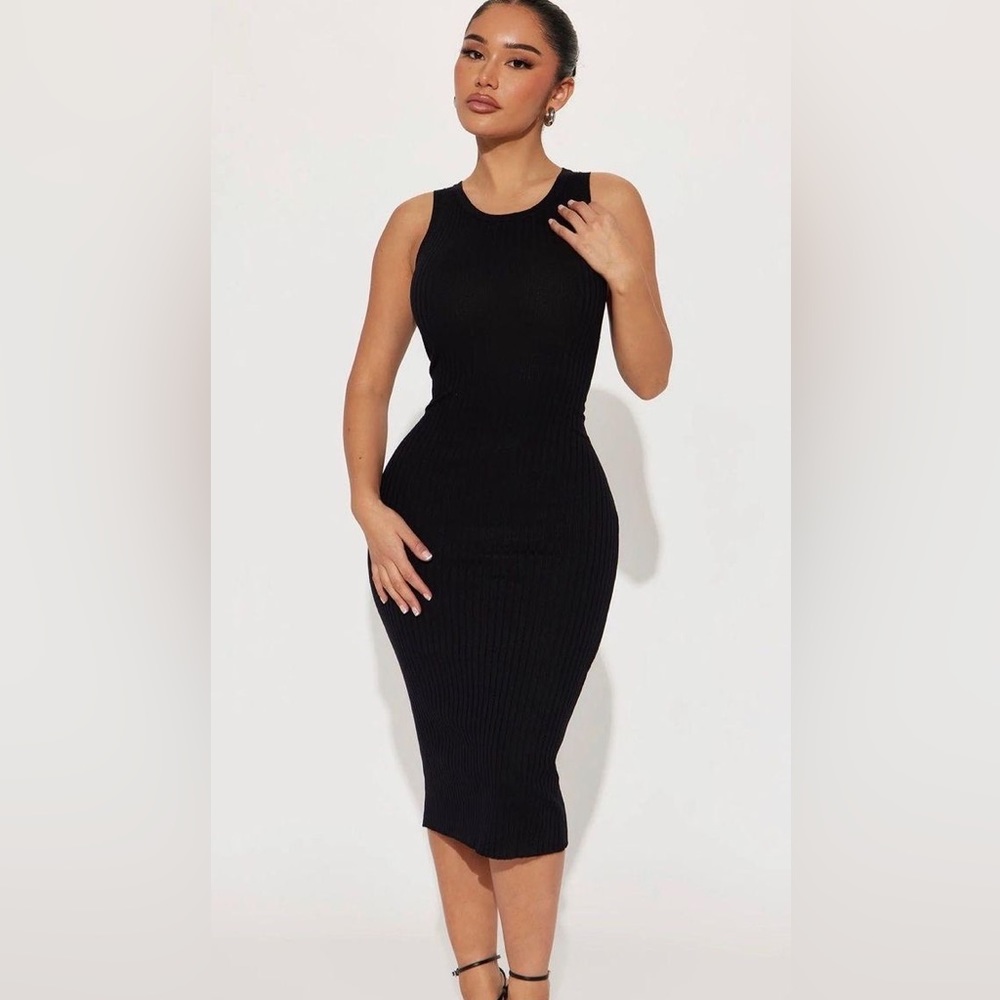 Fashion Nova ribbed black midi dress, size xl